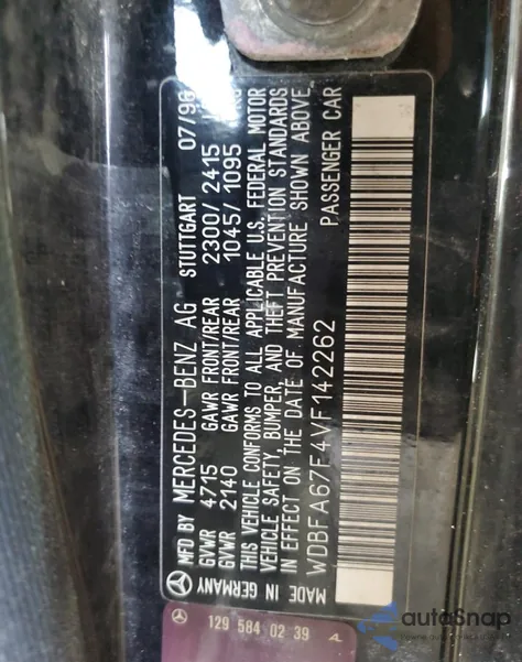 1997 Mercedes-Benz Sl 500 from USA, damaged, VIN WDBFA67F4VF142262